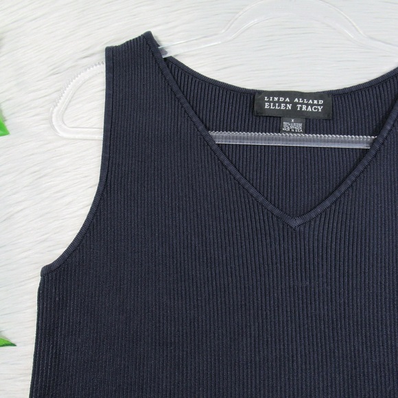 LINDA ALLARD x ELLEN TRACY Navy Cropped Ribbed V-Neck Tank Top Womens Size Large - Picture 6 of 12